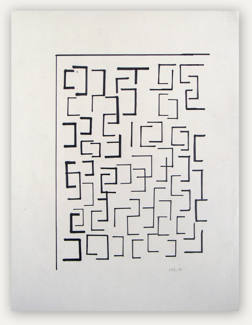 abstract artwork by Leon Polk Smith - black and white linework geometrical marker on paper