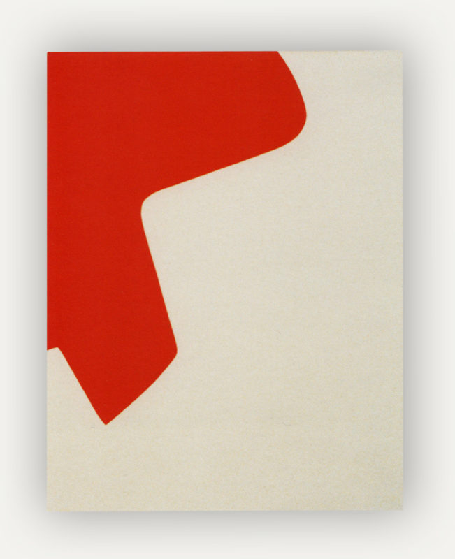 tall off-white rectangular canvas with an irregular bright red shape cutting in from the top left, taking over the top left corner of the canvas.