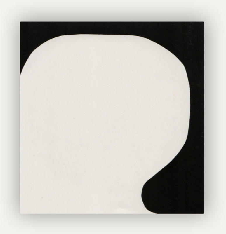 white amorphic shape on black background. The overall feeling is that, especially considering the title, is that the white shape is Leon Polk Smith's head